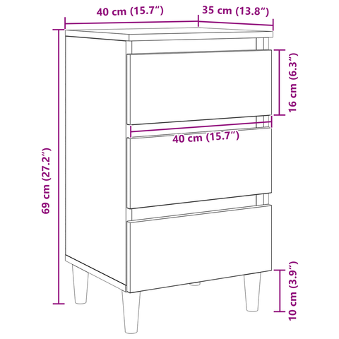 vidaXL Bedside Cabinet with Wooden Leg Black Oak 40x35x69 cm