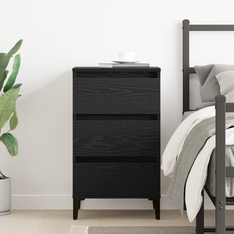 vidaXL Bedside Cabinet with Metal Leg Black Oak 40x35x69 cm