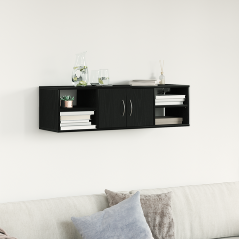 vidaXL Wall-Mounted Shelf Black Oak 140x41x75 cm Engineered Wood