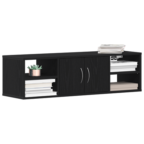 vidaXL Wall-Mounted Shelf Black Oak 140x41x75 cm Engineered Wood