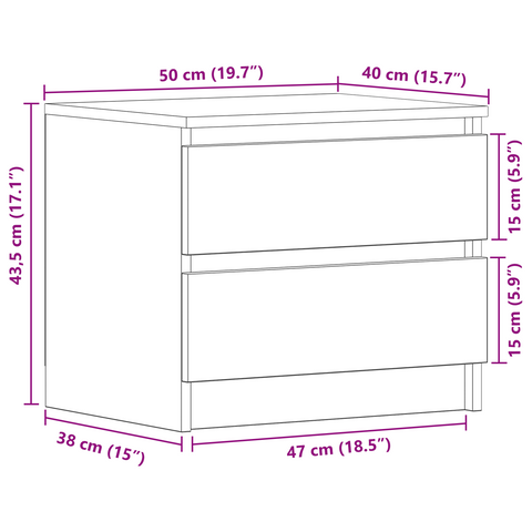 vidaXL Nightstand Black Oak 50x40x43.5 cm Made of Engineered Wood