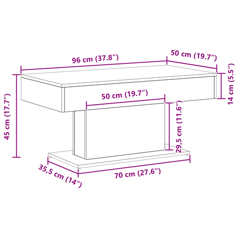 vidaXL Black Oak Coffee Table - 96x50x45 cm, Made from Engineered Wood