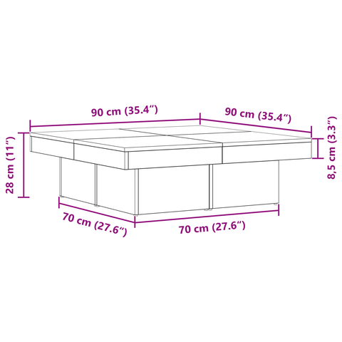vidaXL Black Oak Coffee Table 90x90x28 cm Made from Engineered Wood