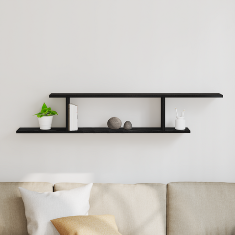 vidaXL Black Oak Wall-Mounted TV Shelf - 125x18x23 cm, Made from Engineered Wood