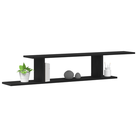 vidaXL Black Oak Wall-Mounted TV Shelf - 125x18x23 cm, Made from Engineered Wood