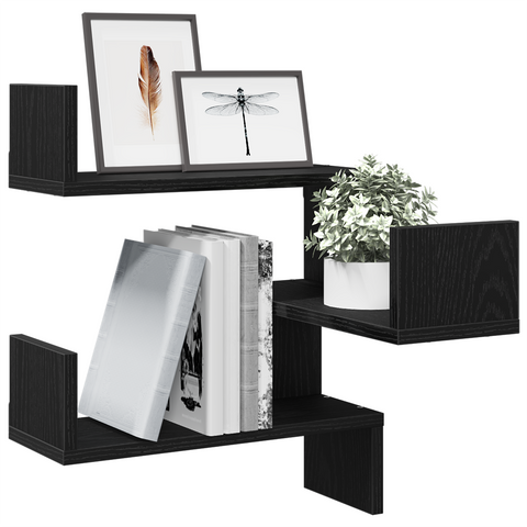 vidaXL Wall Corner Shelf with Shelf 2 pcs Black oak 40 x 40 x 49.5 cm