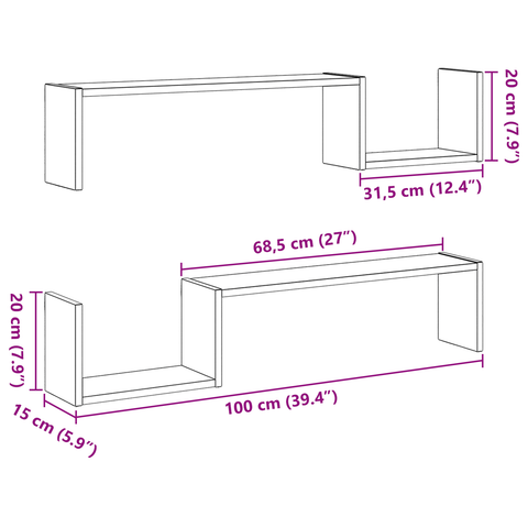 vidaXL Wall Shelf 2 pcs Black oak 100 x 15 x 20 cm Engineered Wood