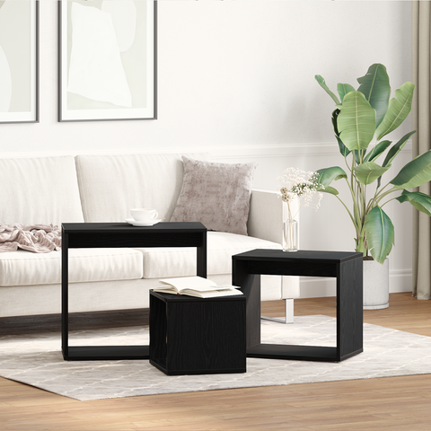 vidaXL Nesting Tables Set of 3 - Black Oak Engineered Wood