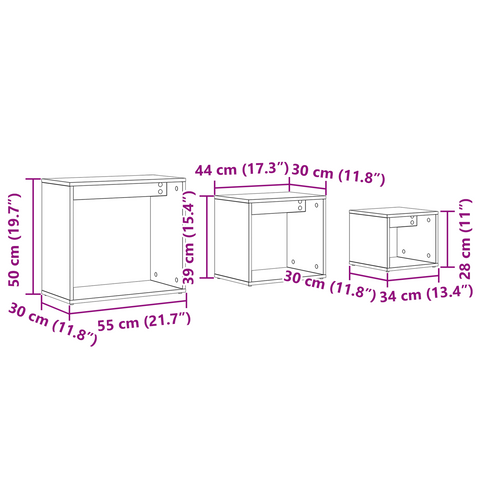 vidaXL Nesting Tables Set of 3 - Black Oak Engineered Wood