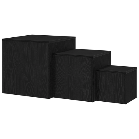 vidaXL 3 Piece Stackable Side Table Set Black Oak Engineered Wood