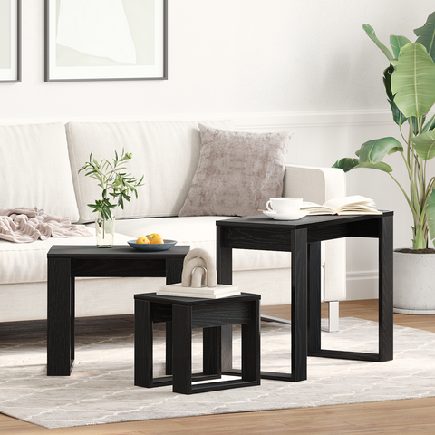 vidaXL 3-Piece Nesting Tables in Black Oak Fast Engineering Wood