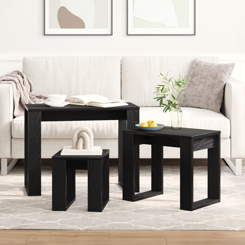 vidaXL 3-Piece Nesting Tables in Black Oak Fast Engineering Wood