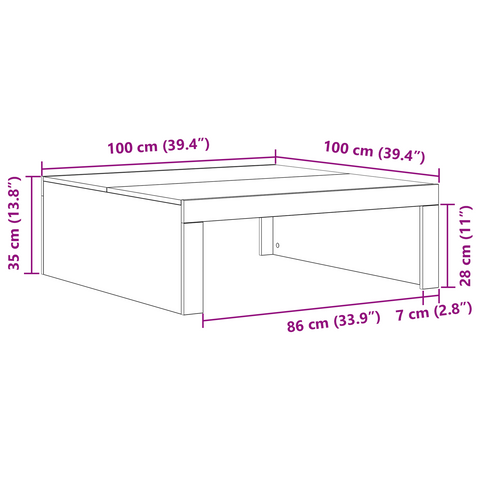 vidaXL Black Oak Coffee Table - 100x100x35 cm Made from Engineered Wood