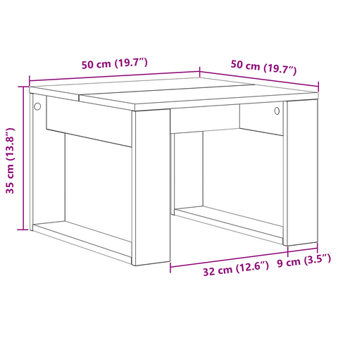 vidaXL Black Oak Side Table - 50x50x35 cm, Made from Engineered Wood