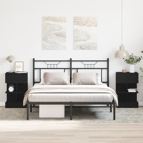 vidaXL Bedside Cabinet 2 pcs Black Oak 40x35x65 cm Engineered Wood
