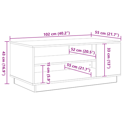 vidaXL Black Oak Coffee Table 102x55x43 cm Made from Engineered Wood