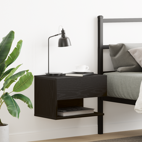 vidaXL Wall-Mounted Nightstand in Black Oak with Engineered Wood