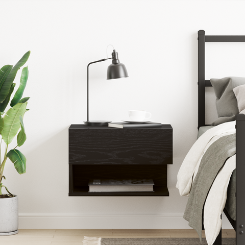 vidaXL Wall-Mounted Nightstand in Black Oak with Engineered Wood