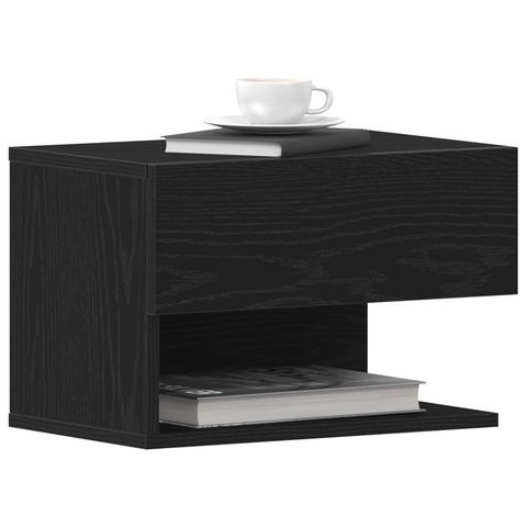 vidaXL Wall-Mounted Nightstand in Black Oak with Engineered Wood