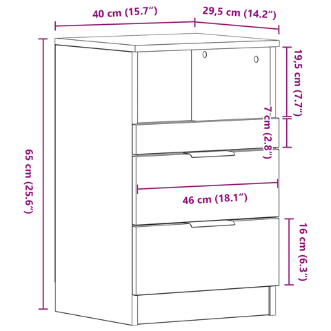 vidaXL Nightstand Black Oak 40x35x65 cm Made of Engineered Wood