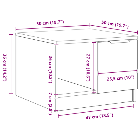 vidaXL Coffee Table Black Oak 50x50x36 cm Engineered Wood