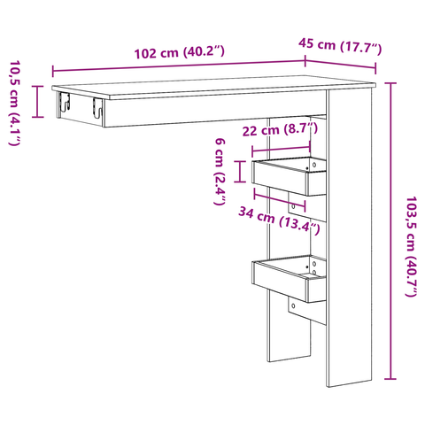 vidaXL Wall Bar Table - Black Oak - 102x55x103.5 cm - Made of Engineered Wood