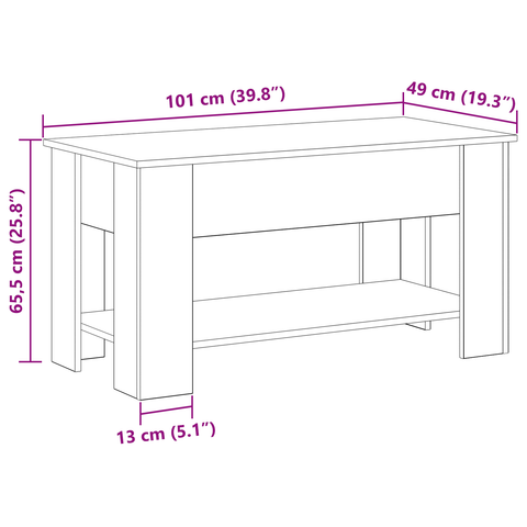 vidaXL Black Oak Coffee Table - 101x49x52 cm Made from Engineered Wood