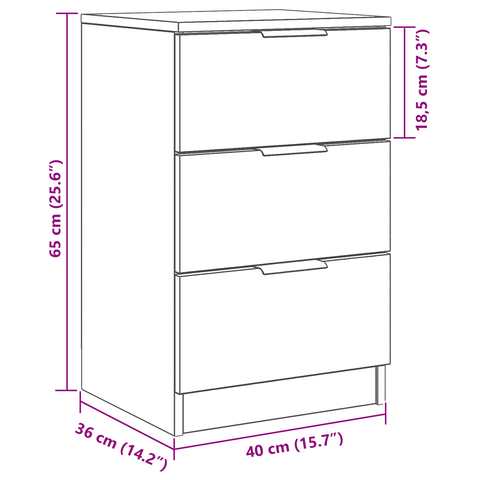vidaXL Black Oak Bedside Cabinet - 40x65x65 cm, Made from Engineered Wood