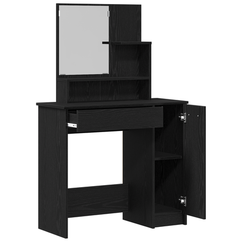 vidaXL Black Oak Dressing Table with Mirror - 86.5 x 35 x 136 cm