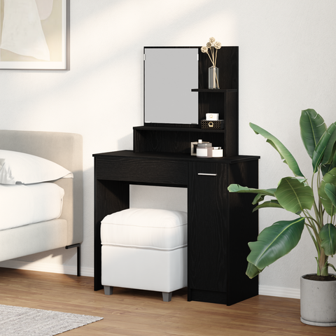 vidaXL Black Oak Dressing Table with Mirror - 86.5 x 35 x 136 cm