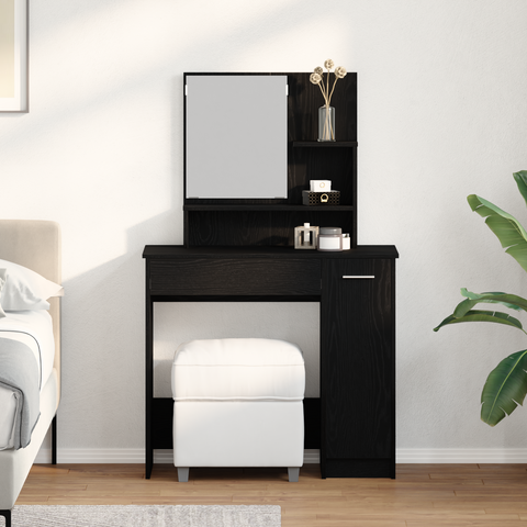 vidaXL Black Oak Dressing Table with Mirror - 86.5 x 35 x 136 cm