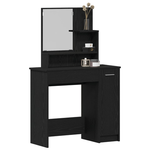 vidaXL Black Oak Dressing Table with Mirror - 86.5 x 35 x 136 cm