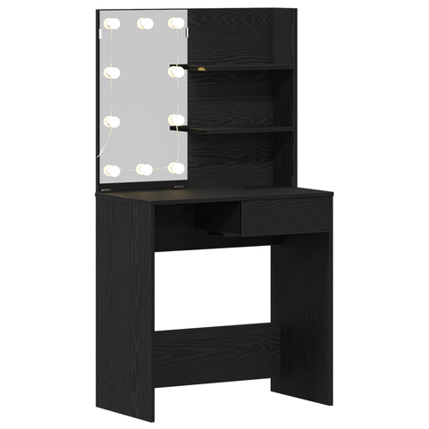 vidaXL LED Dressing Table in Black Oak - 74.5x40x141 cm, Made with Engineered Wood
