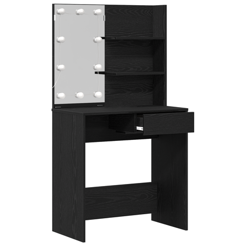 vidaXL LED Dressing Table in Black Oak - 74.5x40x141 cm, Made with Engineered Wood