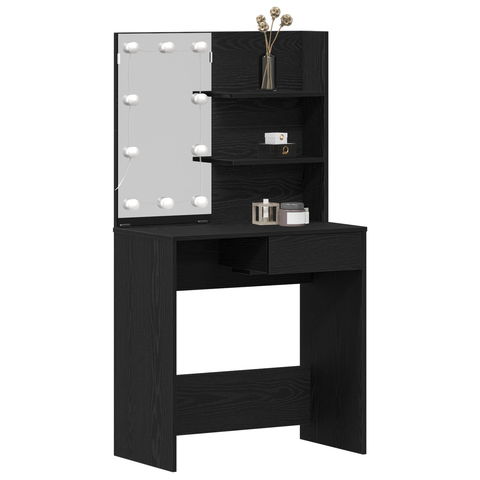 vidaXL LED Dressing Table in Black Oak - 74.5x40x141 cm, Made with Engineered Wood