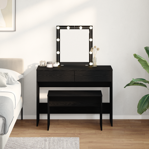 vidaXL Dressing Stool Black Oak 70x35x45 cm Engineered Wood