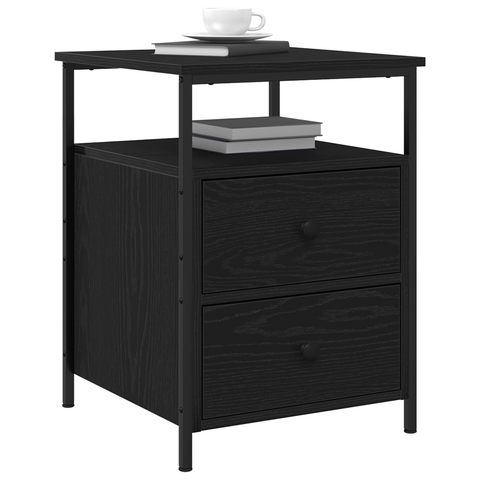 vidaXL Bedside Cabinet Black Oak 44x45x60 cm Engineered Wood and Steel