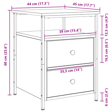 vidaXL Bedside Cabinets 2 pcs Black Oak 44x45x60 cm Engineered Wood
