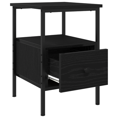vidaXL Bedside Cabinet Black Oak 34x36x50 cm Engineered Wood and Steel