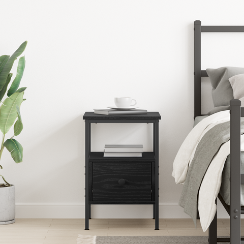vidaXL Bedside Cabinet Black Oak 34x36x50 cm Engineered Wood and Steel