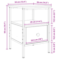 vidaXL Bedside Cabinet Black Oak 34x36x50 cm Engineered Wood and Steel