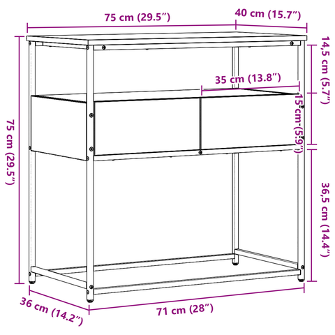vidaXL Console Table with Drawer with Shelf Old Wood 75 x 40 x 75 cm