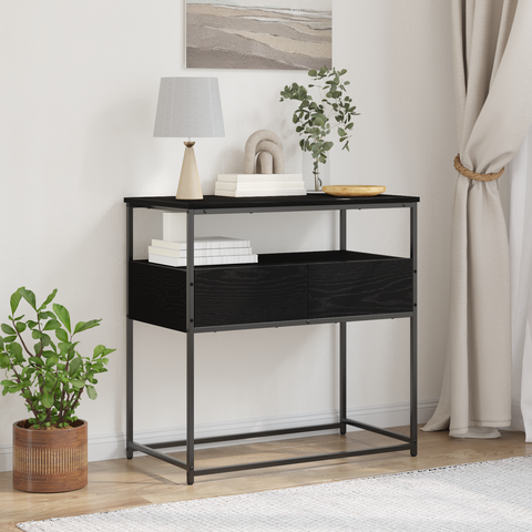 vidaXL Console Table Black Oak 75x40x75 cm Engineered Wood and Steel