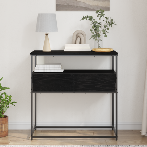 vidaXL Console Table Black Oak 75x40x75 cm Engineered Wood and Steel