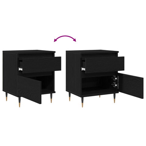 vidaXL Bedside Cabinet Black Oak 40x35x50 cm Engineered Wood
