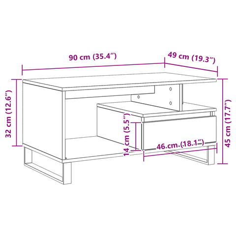 vidaXL Coffee Table Black Oak 90x49x45 cm Engineered Wood