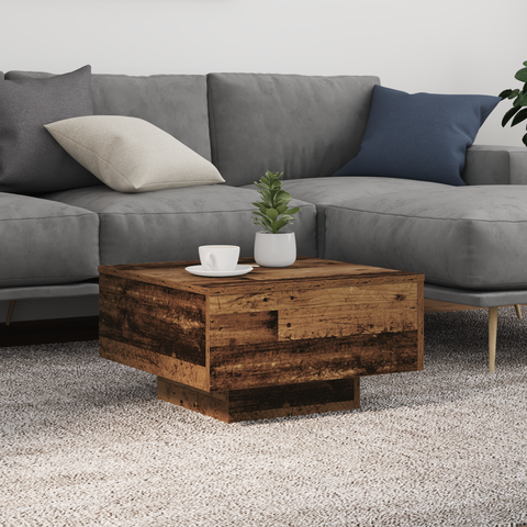 vidaXL Coffee Table with LED Lights Old Wood 55x55x31 cm