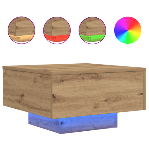 vidaXL Coffee Table with LED Lights Artisan Oak 55x55x31 cm