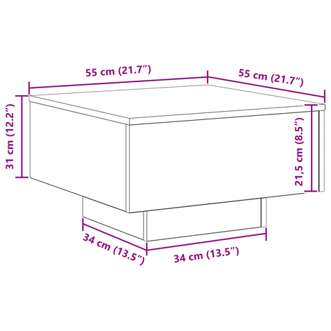 vidaXL Coffee Table with LED Lights Artisan Oak 55x55x31 cm