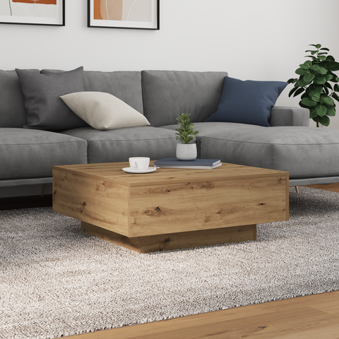 vidaXL Coffee Table with LED Lights Artisan Oak 80x80x31 cm